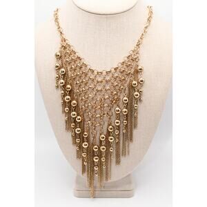 Gold Tone Fringe Bib Necklace Statement 21 Inch Chain Dramatic